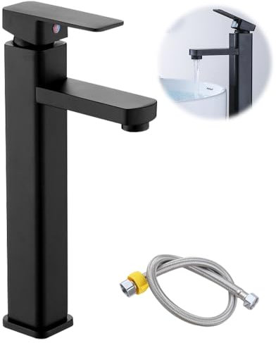 PLLYPE Robinet Salle Bain, Mitigeur Lavabo Robinet Cascade Noir Mat, Robinets de Lavabo pour Salle de bain, Robinet Lave Main Eau Chaude et Froide Disponible pour salle de bain, Cuisine