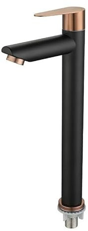 Waschtischarmatur 304 Edelstahl-Waschtischarmatur, Badezimmer-Waschtischarmaturen, einzelner Kaltwasserhahn, Schwarz-Roségold, Deckmontage, Küchenspüle-Wasserhahn(Color:Tall)