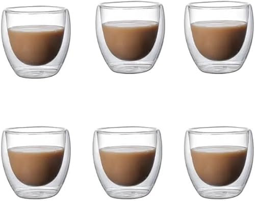 6 Pièces | Verres à Shot Expresso Tasse à Café 80ML | Tasses à Expresso à Double Paroi | Thermo-Isolées | Parfait pour Café Latte Cappuccino Thé Américain