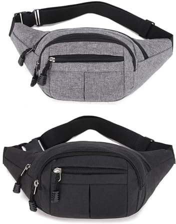 Bauchtasche Herren, 2 Stücke Bauchtasche Herren und Damen Bauchtasche Wasserdicht Crossbody Bag Umhängetasche Herren mit 4 Reißverschlusstaschen für Outdoor Reisen Sport Wandern Hundespaziergänge