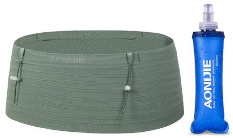 AONIJIE Running Belt with 250ml Soft Flask for Women and Men Lightweight & Non-slip Black Fanny Pack Fits All Size Phones Passport and More, Light Green, M, Running