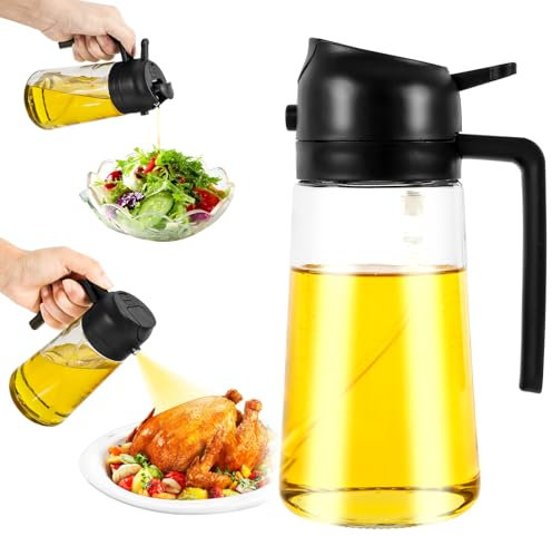 YIIFELL Pulverizador Aceite Spray 2 en 1, Pulverizador y Dispensador de Aceite 470 ML, Pulverizador de Aceite de Oliva y Vinagre, para Cocinar, Asar, Freír, Ensaladas, Hornear