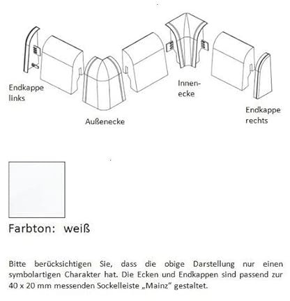 Endkappe Rechts Sockelleisten Zubehör 20 x 40 mm Kunststoff Weiß zum Clipsen Endstück Rechts by PROVISTON