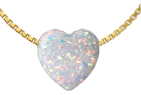 Edellis Weiße Opal Herz Halskette mit 14 Karat Gold Gefüllt Venezianer Box Kette | Herz Halskette | Weiße Opal Schmuck | Herz Schmuck | Länge 42-48 cm (45)