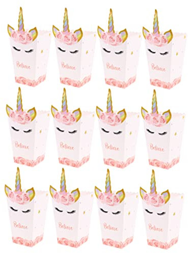Amosfun 12pcs Funny Popcorn Boxes Unicorn Printing Papers Popcorn Holders for Party Store Treat Boxes Paper Holder