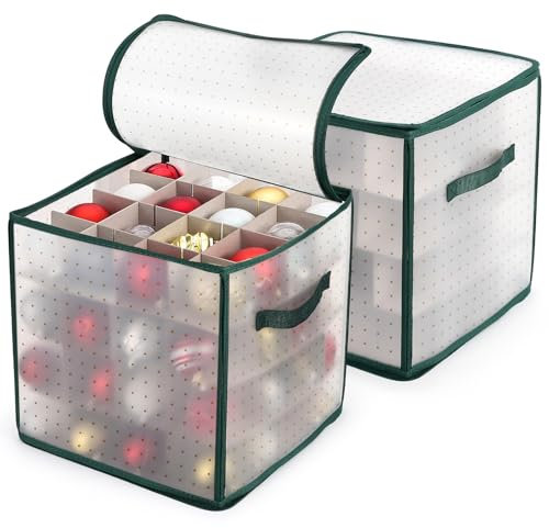 Fulasofia Aufbewahrungsbox für Weihnachtskugeln, 2er Set, Weihnachtskugeln Aufbewahrung, insgesamt 128 Fächer je 8CM / 10CM, Einstellbare Größe (Grün)