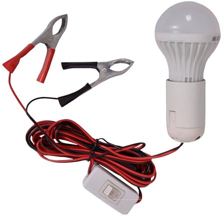 Generico 12V Lampada da Lavoro Lampadina LED 9W Con Morsetti a coccodrillo Batteria e Interruttore per Riparazione di Emergenza Campeggio