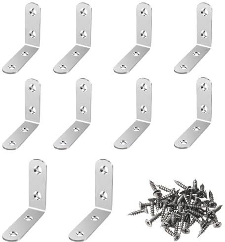 NAHUAA 10 Pezzi Staffe Angolari 65x65x20 mm Giunzione ad Angolo Art mm x a Forma di L Angolari Metallo per Legno in Acciaio Inossidabile con 40 Viti, Argento
