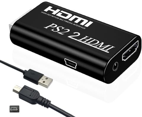WLGQ Adattatore convertitore da PS2 a HDMI, interfaccia multimediale ad alta definizione, alimentazione USB, nero
