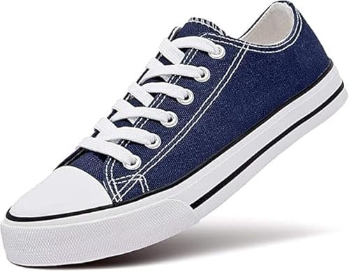 Women's Ladies Girls Canvas Low Top Lace Up Trainers Sneakers Pumps Plimsolls Size UK 3-8 (Navy, UK Footwear Size System, Adult, Women, Numeric, Medium, 8)