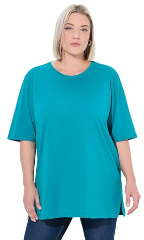 Ulla Popken Damen große Größen Übergrößen bis 72, Basic T-Shirt, Oberteil, Regular Fit, Rundhalsausschnitt, Halbarm, Petrol 50+ 486910769-50+