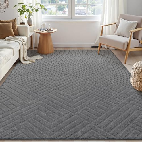 Enyhom Teppich Wohnzimmer 120x160 cm, Grau Waschbar Teppich - 3D Effekt | Kurzflor rutschfest Teppiche für Schlafzimmer, Esszimmer, Kinderzimmer Küche Wohnzimmerteppich Boho Geometrisch