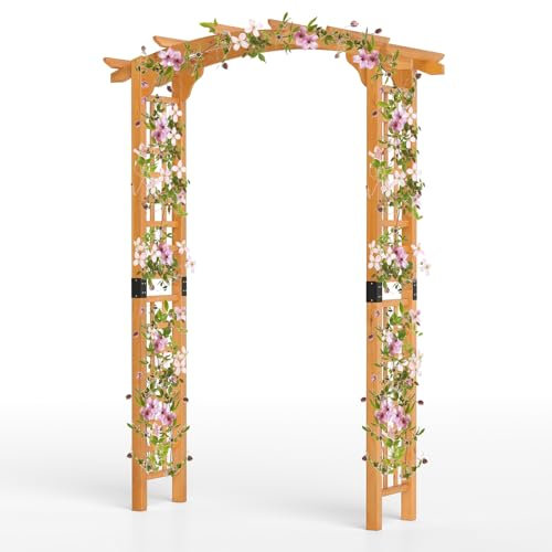HOMASIS Gartenbogen Holz, Rosenbogen für Rosen & Kletterpflanzen, Rankhilfe für Hochzeit Garten Partys, Rankgitter Spalier Torbogen Rosengitter Pflanzenstütze mit Dach (Orange, 160 x 60 x 229 cm)
