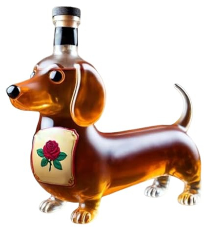 Dayysiuy Dackel Whiskey Flasche Whiskey Decanter Glas Dackel Hund Whis-key Karaffe Schnapsspender Lustige 3D Tier Statue Für Bourbon, Wodka, Brandy, Likör