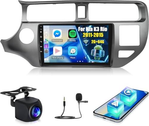 [2+64G] Android Radio de Coche para Kia K3 Rio 2011-2015 con Inalámbrico Carplay & Android Auto, Radio con Pantalla Táctil de 9 Pulgadas con 5G/WiFi, DSP/EQ, FM/RDS Radio, SWC + Cámara de Seguridad