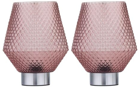 Set of 2 Porter - Battery Operated Chrome Lamps Pink Textured Glass
