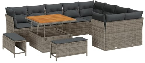 vidaXL Garten-Sofa-Set 12 pcs Grau Poly-Rattan, Garten und Terrasse, modernes Lounge-Set, ergonomische Sitzplätze, entspannter Sommer-Sofa, praktische Patio-Kollektion
