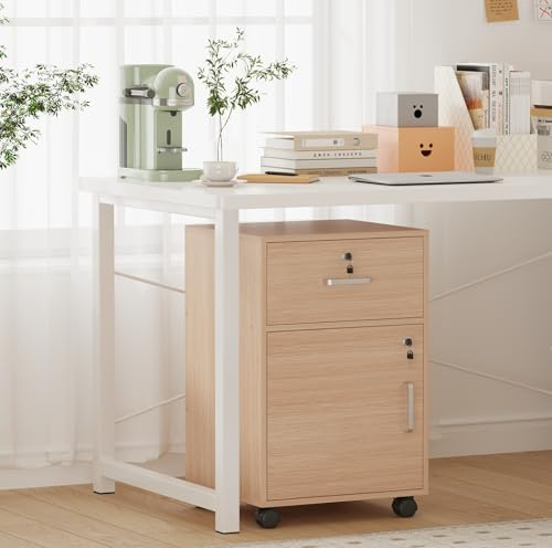 Menaka Lockable Mobile File Cabinet with Lockable Drawer and Door, Under Desk Pedestal on Wheels for Unit Document Storage, Wood Office Printer Stand Table Filing Side Drawers Nightstand (Walnut#2)