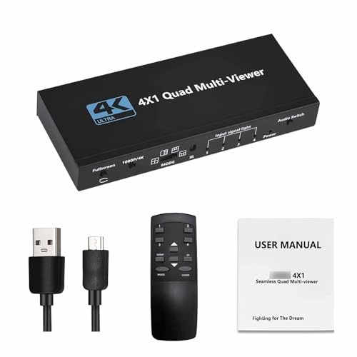 CHEOTIME 4K HDMI Splitter, HDMI Switch 4 In 1 Out HDMI Switch Remote Control 4K@30Hz HDMI Switcher Supports 1080P@60Hz For PC DVD Gaming Consoles TV Projector