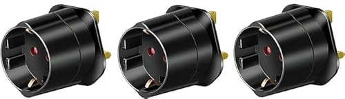 Brennenstuhl Reisestecker/Reiseadapter (Reise-Steckdosenadapter zum Anschluss elektrischer Geräte mit Schutzkontakt Stecksystem in Ländern mit British Standard Stecksystem) schwarz (1, UK | 3 Stück)