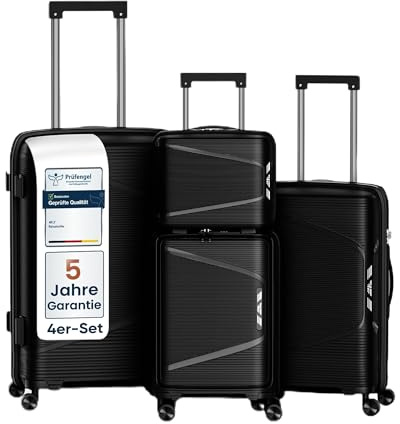 4FLY Leichter Hartschalen-Reisekoffer Set 4-teilig, Koffer Set mit TSA-Schloss, Doppelreißverschluss, Doppelrollen & Aluminium-Teleskopgriff, Reisegepäck Set - Beauty Case, Handgepäck & Aufgabegepäck