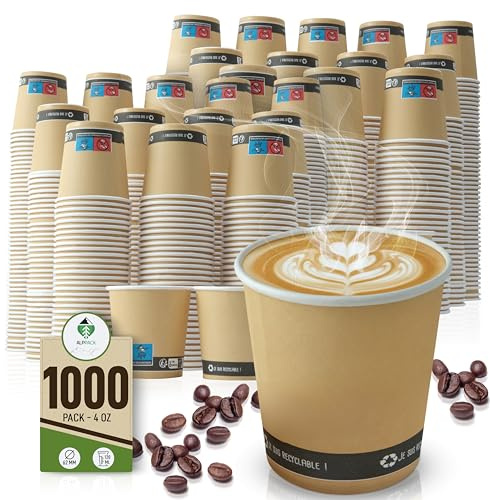 ALPPACK Lot de 1000 Gobelets Jetables en Carton Kraft 4 oz / 12 cl – Tasses à Café Jetables pour Espresso et Café Court, Résistants à la Chaleur, Idéals pour Professionnels, Bureaux et Événements