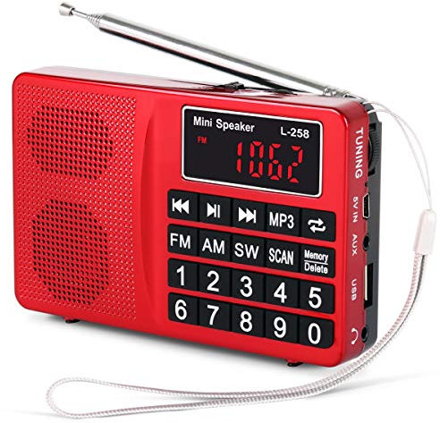 PRUNUS L-258 Small Radio Portable and Mains, AM(MW)/SW/FM Radio Rechargeable with Bass Speaker, Large Button and Display. Stores Stations Automatically.(NO Manual Memory Stations Function)