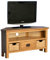 RoselandFurniture Surrey Oak Corner TV Unit with Baskets | Traditional Rustic Waxed 100 cm Solid Wood Television Cabinet Stand Suitable for TVs up to 45 inches for Living Room or Bedroom