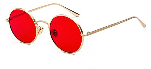 Inlefen Runde Metallrahmen Gläser Vintage Kreis Sonnenbrille für Männer und Frauen,Gold Rot,57