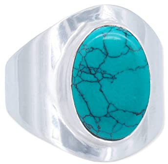 mantraroma Damen Ring 925 Silber Türkis Edelstein türkis schlicht groß modern