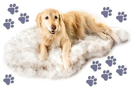 Puprug Orthopädisches Hundebett, Kunstfell, Memory-Schaum, Unterseite aus hochwertigem Memory-Schaum, ultraweicher Kunstfellbezug, modernes und attraktives Design,XL – 127 cm Lx76.2 cm B, Weiß