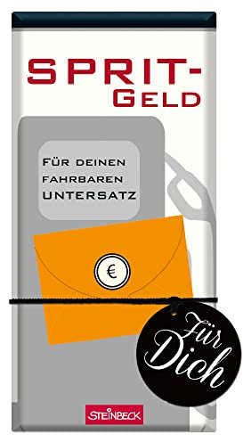 STEINBECK Geldgeschenk-Schokolade - Spritgeld - 100g Tafel Tanken Führerschein 18 Geburtstag Reise Urlaub Geld verschenken