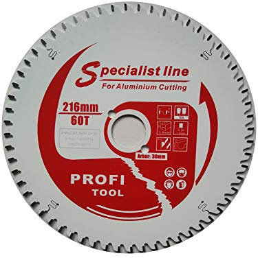 Profi-tool-germany Lame de scie HM 216 x 2,4 x 30 Z = 60 TF négative pour profilés en aluminium avec revêtement anti-adhésif