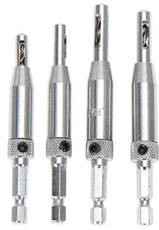 Bohrer-Set, 4-teilig, Sechskantschaft, selbstzentrierendes Scharnier-Bohrer-Bit für No6 Gauge Schrauben – 11/64 Zoll, 9/64 Zoll, 7/64 Zoll, 5/64 Zoll