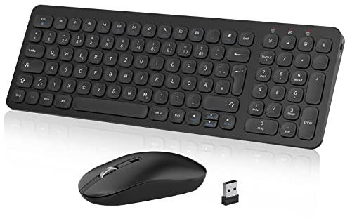 cimetech Tastatur Maus Set Kabellos, 2.4G Ultraslim Kabellose Tastatur mit Funkmaus, QWERTZ Deutsches Layout, 10m Reichweite, für PC, Desktop, Notebook, Laptop, Windows