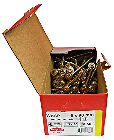 KLIMAS Holzschrauben Torx - Tellerkopfschrauben TX Gelb Schrauben - Flachkopfschrauben Holz - Tellerkopf - Schrauben Set Torx - Holzschrauben Set Dachkonstruktion Schrauben - 6x90 mm - 50 Stück