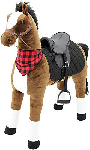 Sweety Toys 12220 Plüsch Stehpferd Sicherheit ! stabiles Robustes XXL Riesenpferd Höhe 125 cm Pferd Reitpferd mit Stahlunterbau mit zusätzlichem Reitsattel mit Steigbügeln