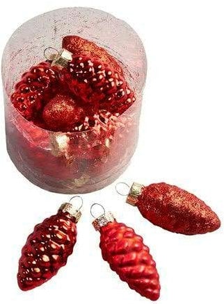 Hochwertige Glas Zapfen zum Hängen & Dekorieren - 6cm - 12er Set - Glaszapfen/Zapfenhänger – Christbaumschmuck/Tischdeko Weihnachten (Rot)