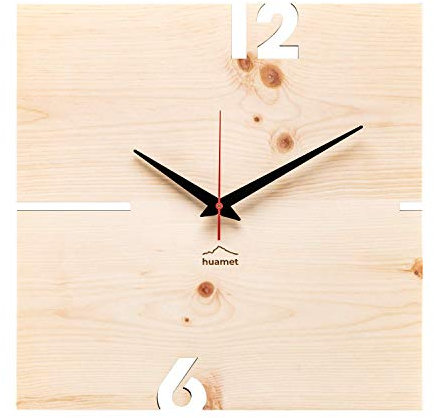huamet Wanduhr Holz PUHR aus Zirbe, eckig - einzigartiges Design, geräuschlos ohne Ticken - Qualitätsprodukt Made in Südtirol - CH41-A-00