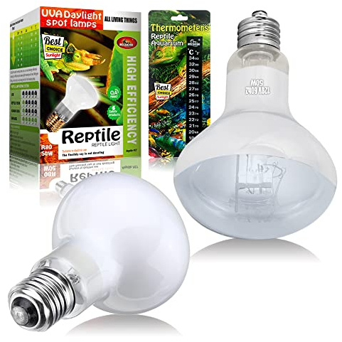 MCLANZOO Reptile Heat Lamp 75W 2 Pack,UVA Basking Light Bulbs,Natural Daylight Terrarium Heat Lamps for Bearded Dragon Accessories,Turtle,Tortoise,Lizard,Snake,Gecko,Chicken with Temperature Strips