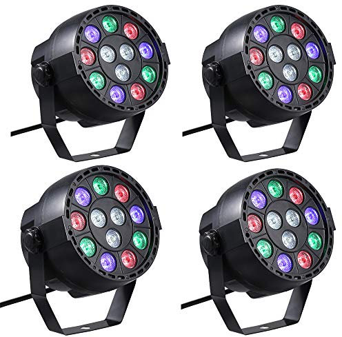 Lixada AC 90-240 V 12 LED par Lights 8 canaux RGBW Éclairage de Bureau avec Stroboscope DMX et Mode Actif pour Disco Party Christmas Wall Wash