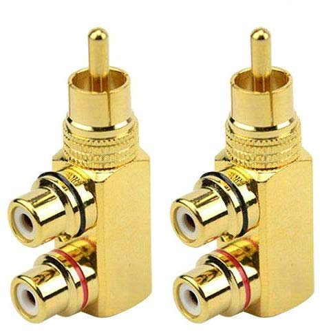 Gebildet 2pcs Adaptador Divisor RCA,90 Grados Ángulo Recto Macho a 2RCA Hembra Conectores de Audio y Vídeo,Conector Chapado en Oro