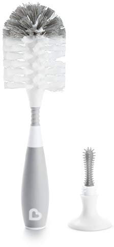 Munchkin Bristle Bottle Cleaner | Water Bottle Brush With Built-In Teat Brush | Deluxe Baby Cleaning Brushes | Freestanding | Easy Grip Handle | Dishwasher Safe | Grey