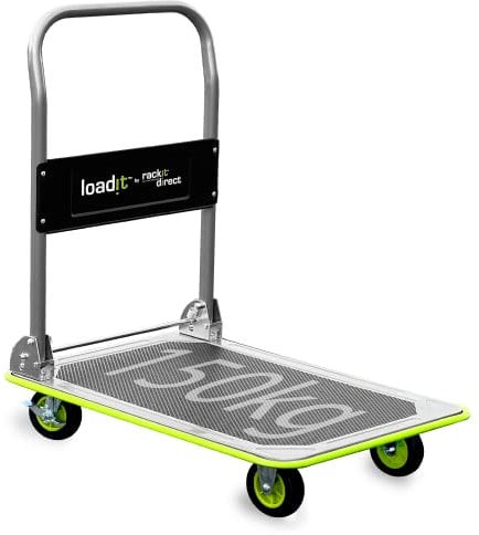 Loadit Heavy Duty Platform Trolley 150kg - Folding Flatbed Cart with Smooth-Glide Wheels - Professional Warehouse Transport Dolly - Space-Saving Moving Equipment - Industrial Trolly