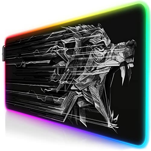 TITANWOLF XXL RGB Gaming Mouse Mat Pad 800x300mm XXXL Extended Large LED Mousepad 11 Multi colors and effect modes Non Slip Rubber Base, Computer Keyboard Mice Mat for Macbook PC, Wolf
