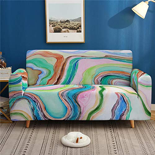 Treer Sofa Überwürfe Sofabezug, 3D Marmordruck 1 2 3 4 Sitzer Elastisch Schonbezug Antirutsch Sofa Abdeckung Hussen Polyester Stretch Abwaschbar Slipcover (Marmordruck,2 Sitzer)