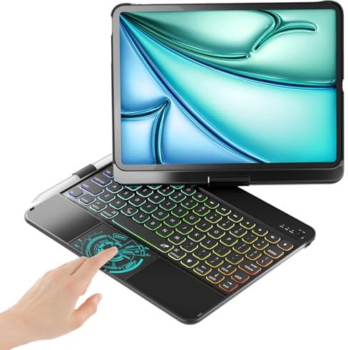 BABG Keyboard Case for iPad Air 11(M2,2024)&iPad Pro 11 inch (4th/3rd/2nd/1st Gen)&iPad Air 5th&4th Gen,360°Swivel,Multi-Touchpad,Backlits,Large Battery Keyboard-Black