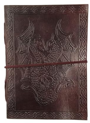 OVERDOSE Handgefertigtes Leder-Tagebuch „Double Dragon“ mit Schloss, Tagebuch, Reisetagebuch, Schreibtagebuch, Organizer, Planer, Tagebuch, Notizbuch, A6, 5 x 7 Zoll, 12 x 17 cm