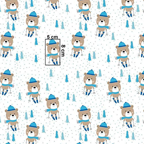 Pingianer 8,98€/m Teddy Bär 100% Baumwolle 50x160cm Baumwollstoff Meterware Handwerken Nähen Stoff (Teddy Skifahrer)