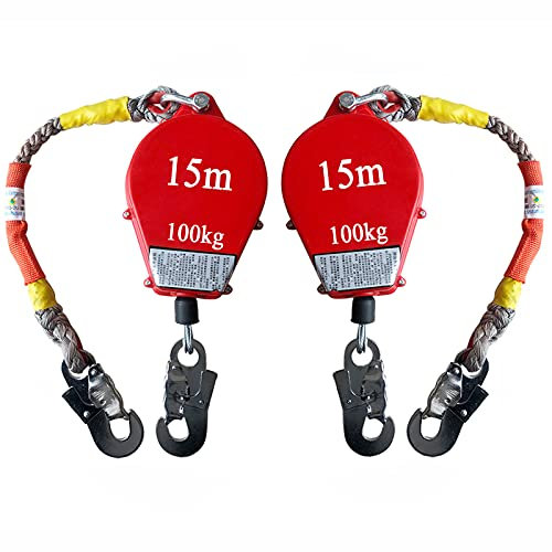 YXRJJT Höhensicherungsgerät Absturzsicherung Seilbremse, Fallschutz-Set mit Stahlkabel und Stahlhaken, Einziehbar Absturzsicherung Seilsystem für Dachdecker und Aufzug, 2 Stücke